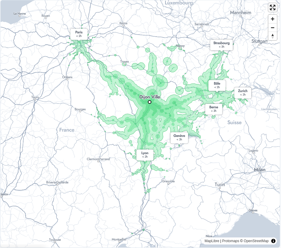 une carte centrée sur dijon
